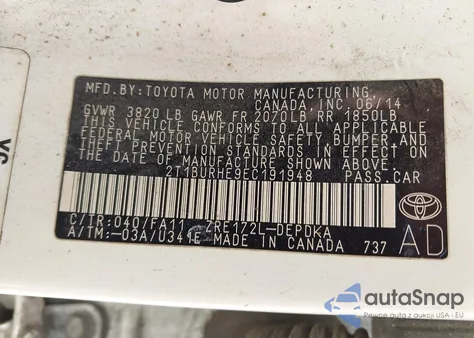 2014 Toyota Corolla L из США, поврежденный, VIN 2T1BURHE9EC191948